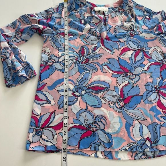 Pappagallo Women's Multicolor Island Blue Floral Raglan Long Sleeve Blouse Small - Picture 14 of 14